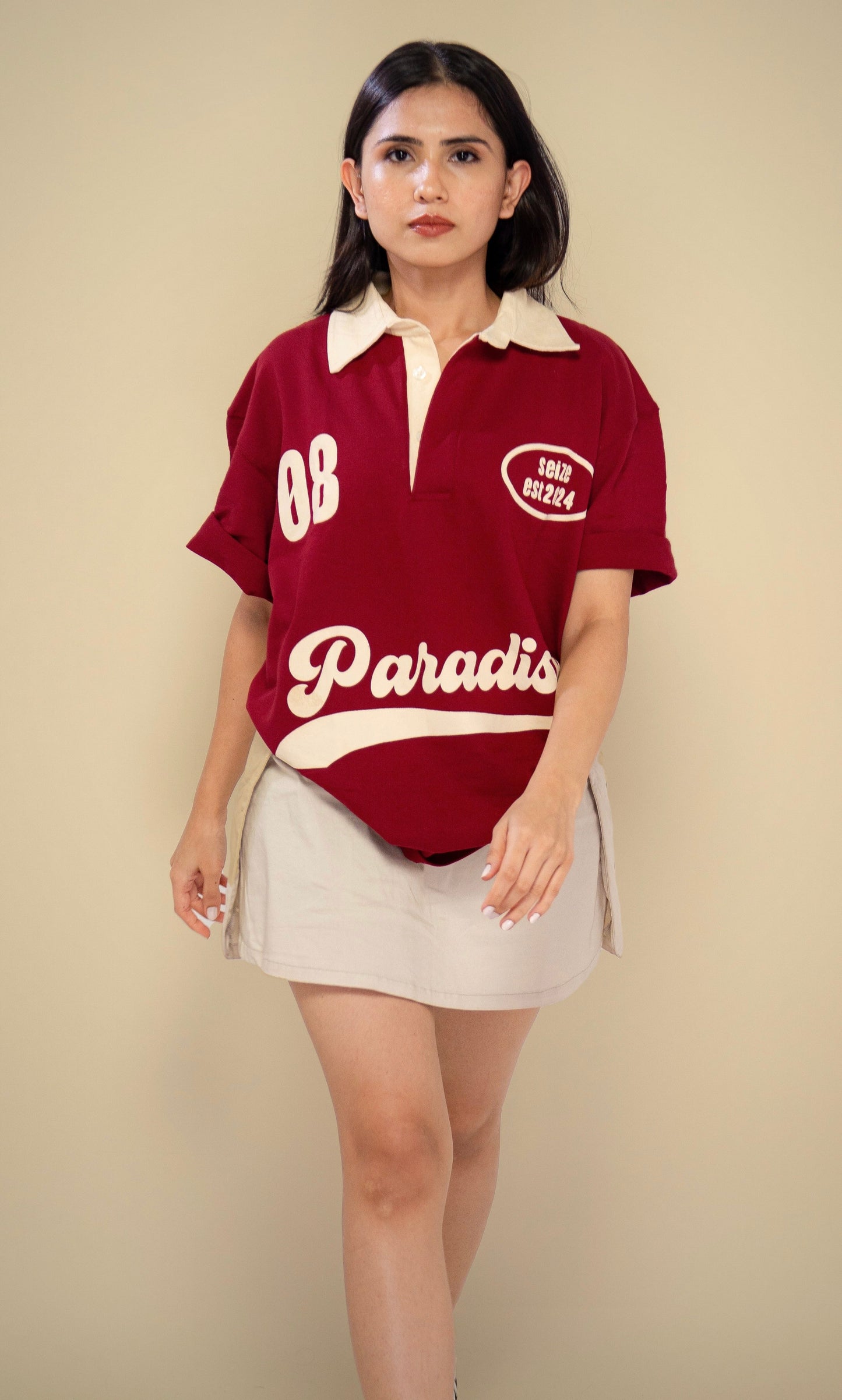 Oversized Maroon Polo T-Shirt