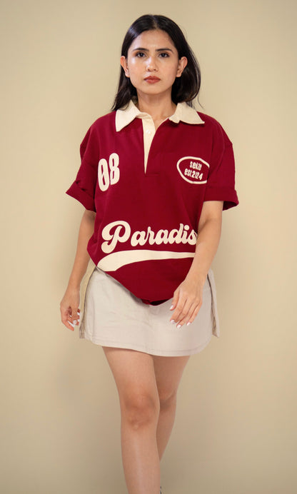 Oversized Maroon Polo T-Shirt